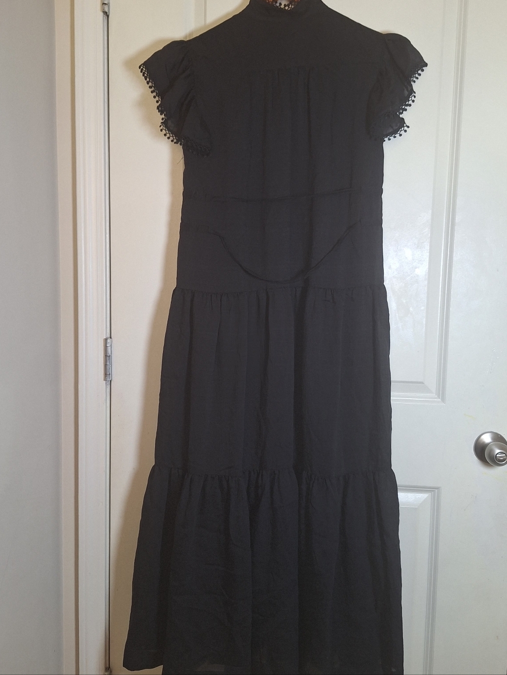 Sabina Musayev Black Gwen Tiered Pom Pom Ruffle Flutter Sleeve Maxi Dress Size S - Picture 5 of 6
